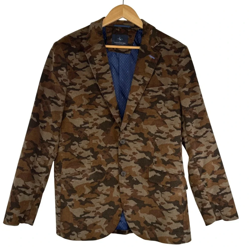 TailorByrd Camo Corduroy Blazer Brown Heritage Ivy Prep Sport Coat Mens 40R